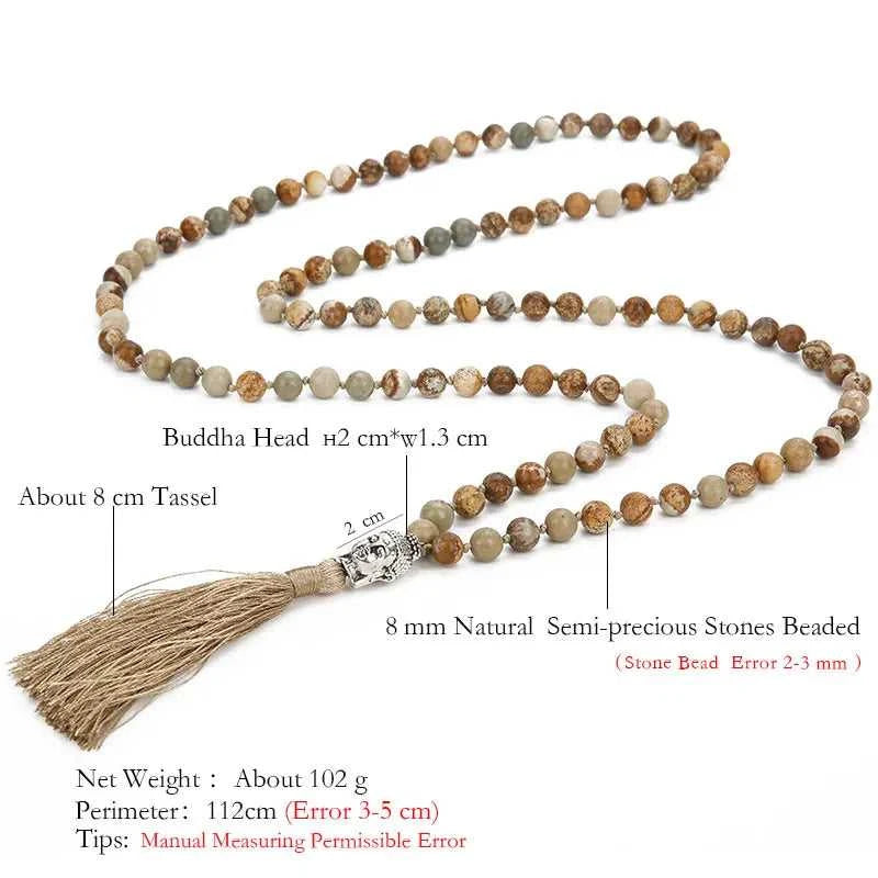 6mm/8mm Picture Jasper Beaded 108 Mala Knotted Necklace Blessing Meditation Yoga Buddha Head Tassel Pendant Japamala Jewelry The jack market .AU The jack market .AU Jewellery & Chains $ 61 200001034:203027829#8mm Picture Jasper