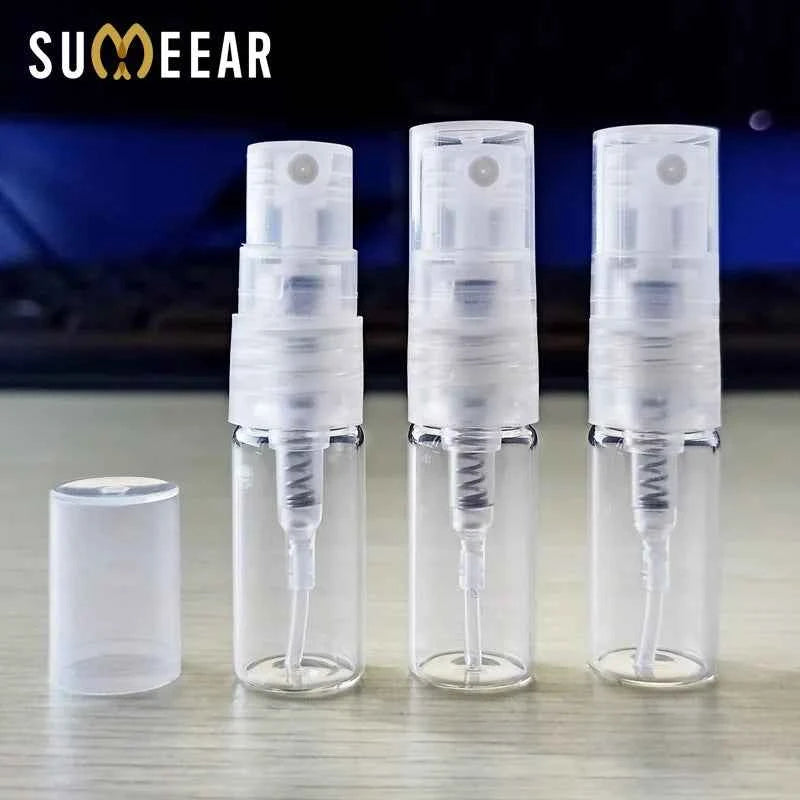 Mini Glam Perfume Bottles - 100 Pack of 1ml & 2ml Refillable Glass Atomizers for On-the-Go Fragrance
