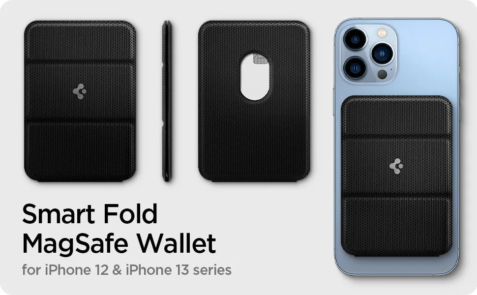 Spigen Magnetic Wallet Card Holder for MagSafe with Kickstand - Sleek Black Design