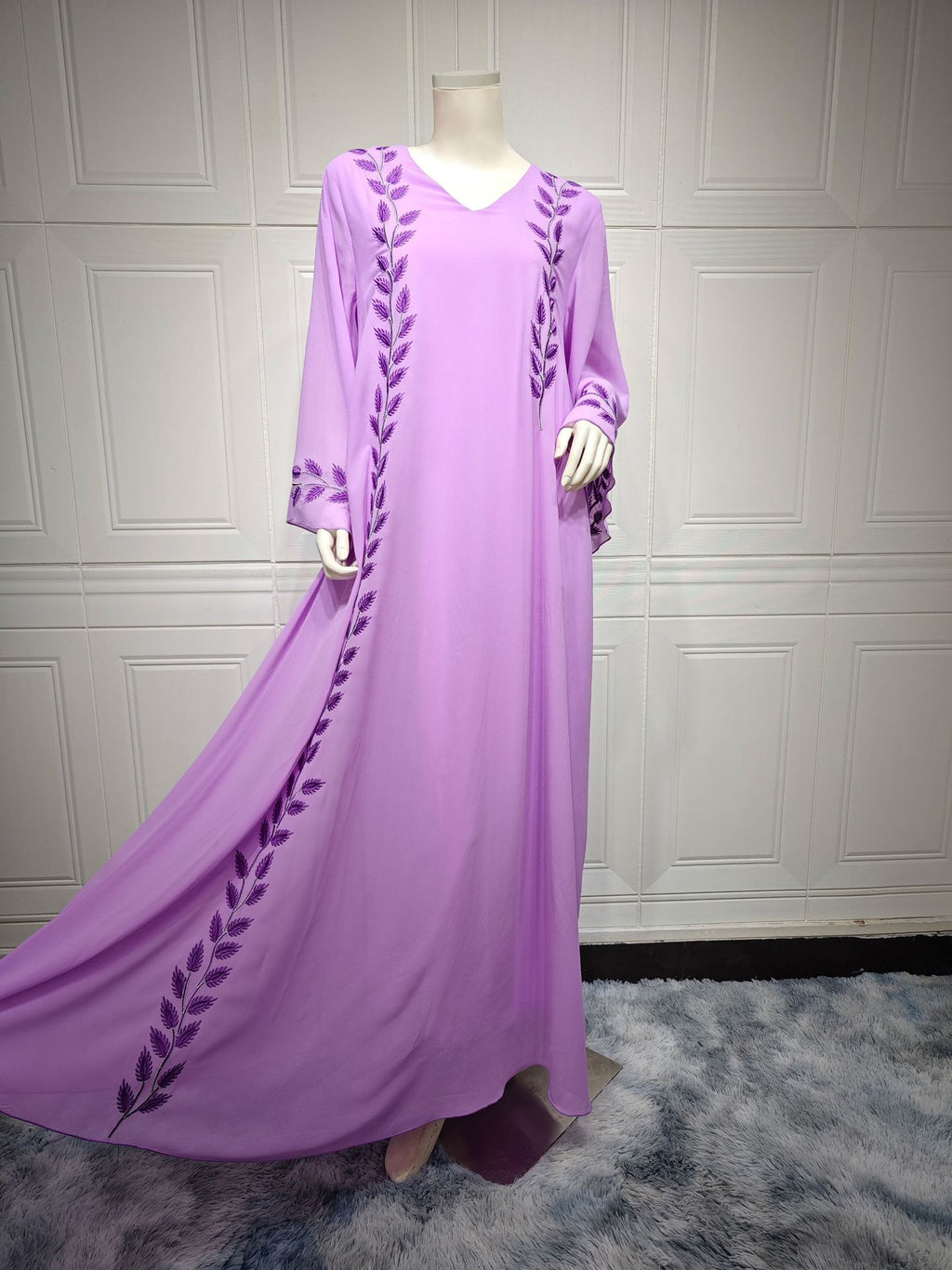 Women's Embroidery Abaya with Scarf – 2-Piece Muslim Dress Set