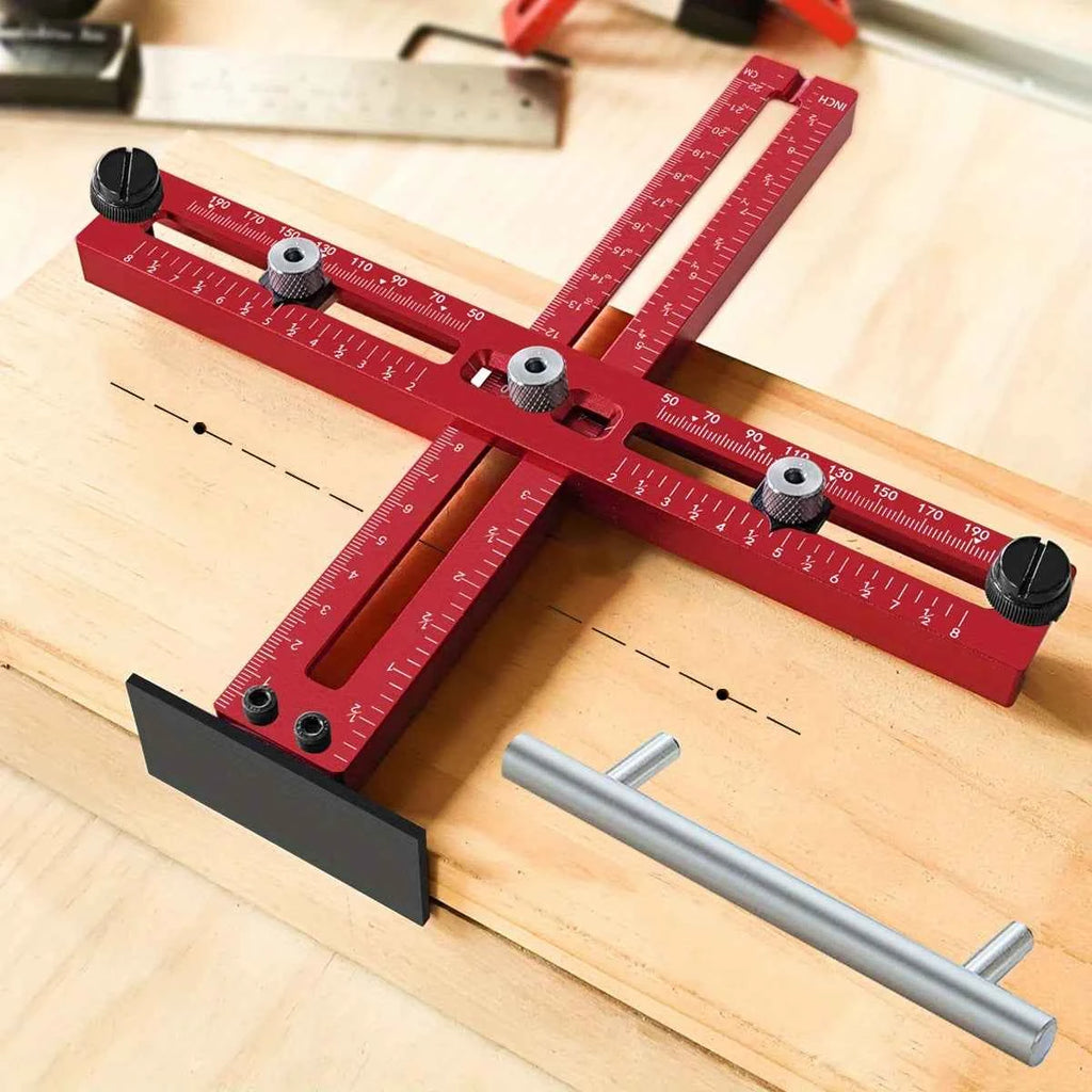 Handle Template Jig Drill Guide Cabinet Handle Knob Template Locator PunchTool, Metric/Inch Adjustable Wood Drilling Template