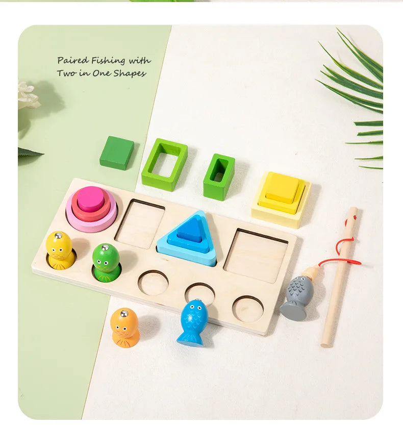 Montessori  Wooden Color Shape Cognitive Classification Matching Puzzle Children's Magnetic Fishing Learning Educational Toys