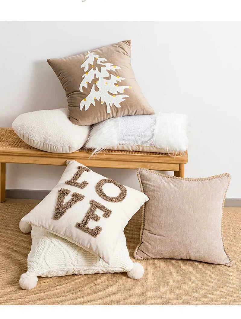 Beige Heart Tree Sugar Christmas Cushion White Red Pillow Cover for Home Decoration Soft Chenille Plush Tufted Emboridered The jack market .AU The jack market .AU Home $ 43 14:201619812#Love
