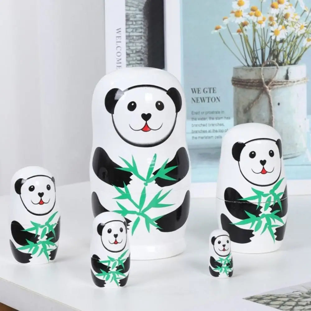 Rabbit 5Pcs/Set Animal Matryoshka Doll Wood Smooth Wooden Stacking Dolls Line Dog Panda Girls Russian Doll Christmas