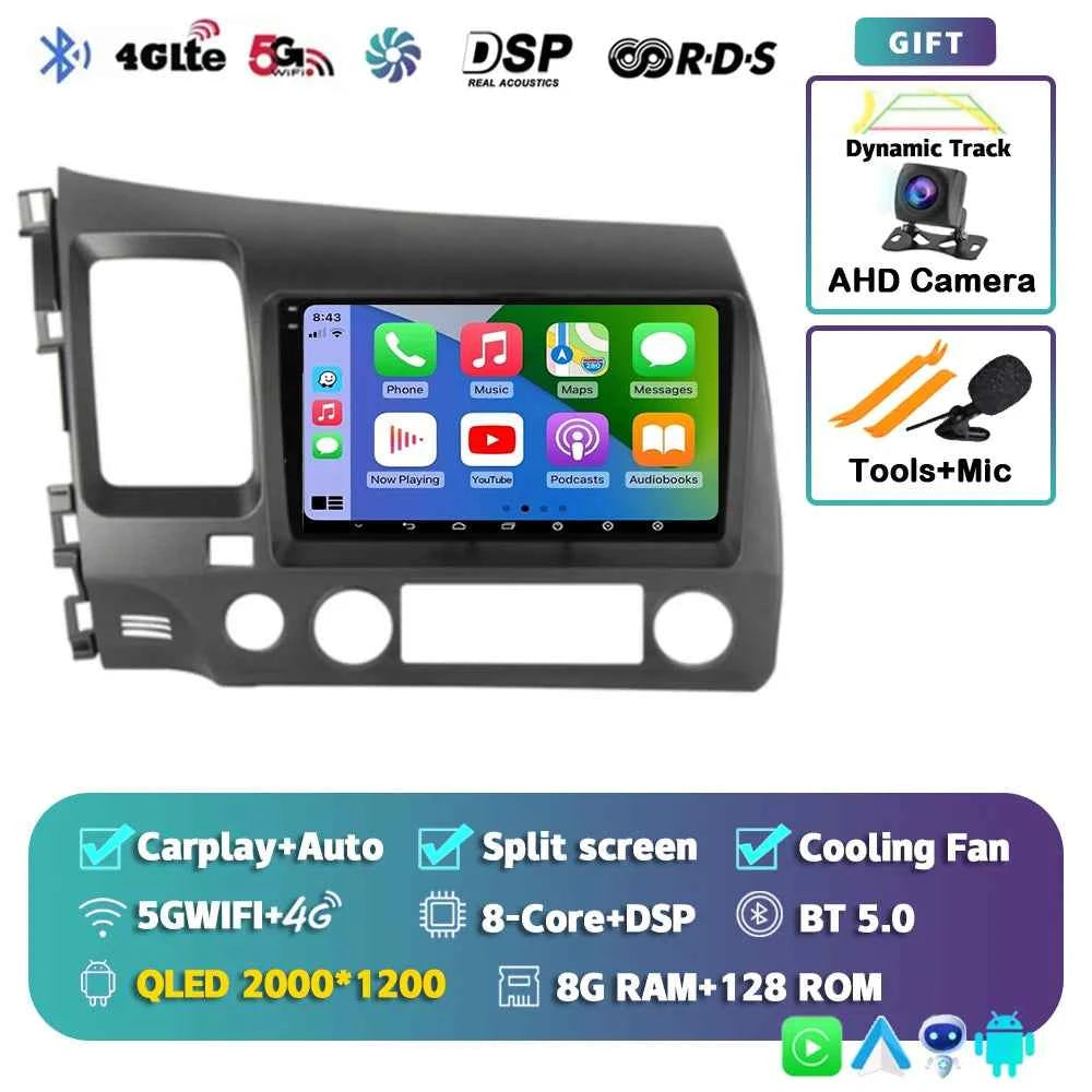Android 15 Car radio For Honda Civic 8th 2005-2011 Carplay Android auto Qualcomm Car stereo Multimedia player 4G wifi 48EQ 2 din