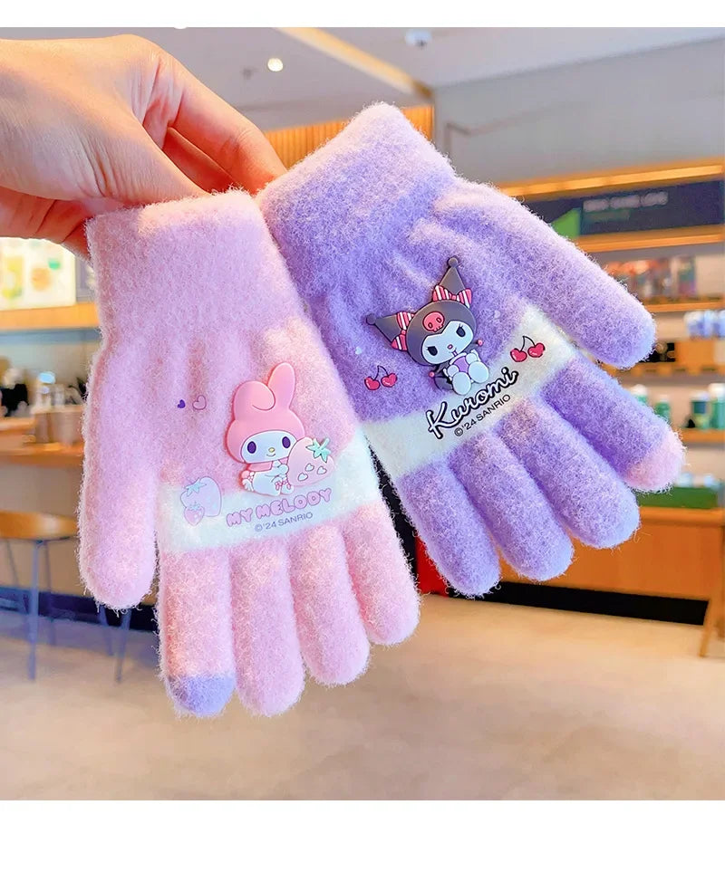 Sanrio Gloves Kawaii My Melody Kuromi Cold-Proof Winter Finger Gloves  Warm Children Toddler Christmas Gifts