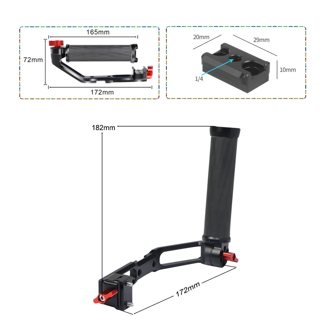 Carbon Fiber L Bracket Handle Grip Foldable Cold Shoe Mount Clamp for DJI Ronin RS3 RS4 Mini RS2 RSC2 Handheld Gimbal Stabilizer