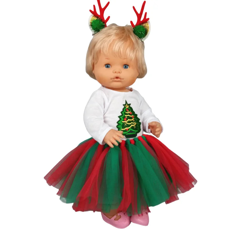 Nenuco 17-Inch Baby Doll Dress - Festive Christmas Tree Design with Red & Green Skirt for 40cm Dolls