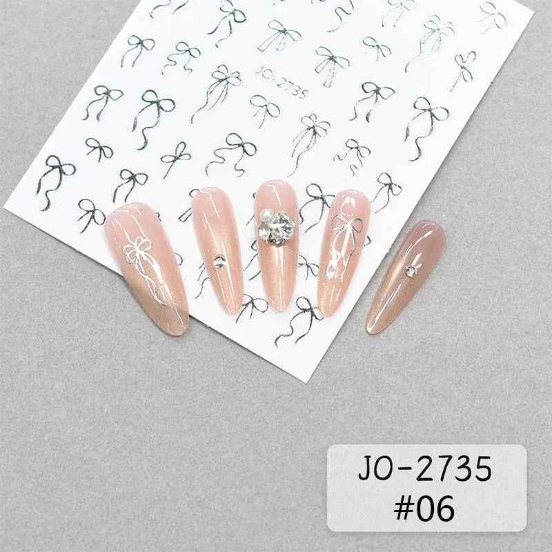 Brand Name Bowknot Nail Art Stickers - Vintage Self-Adhesive Decals in White, Pink & Black for Cute Manicures