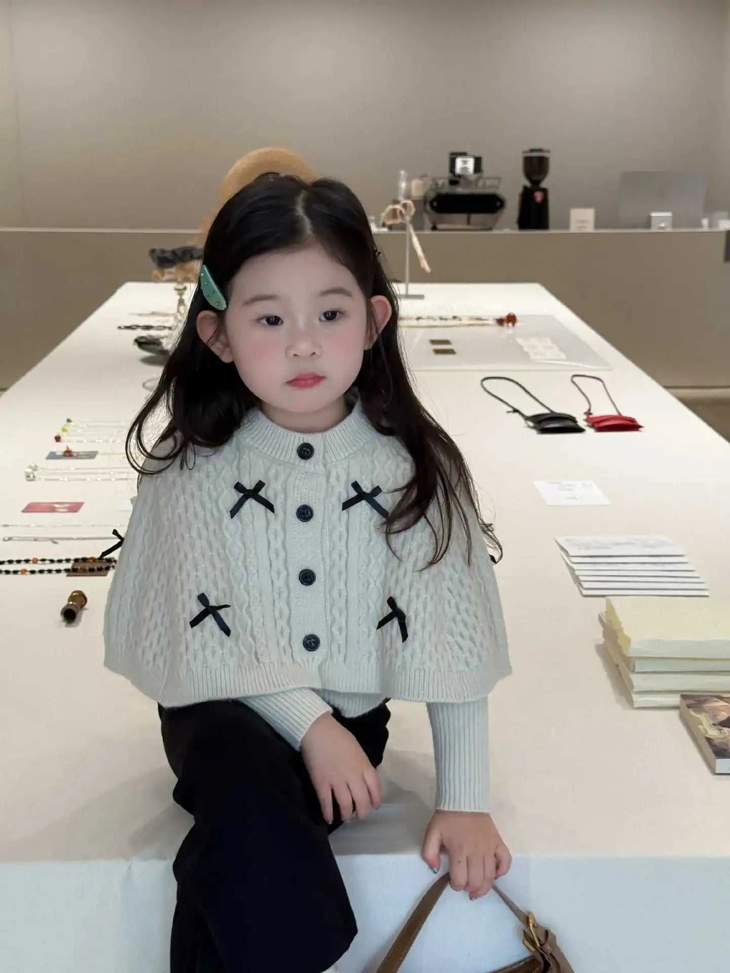 2025 Autumn New Children Clothing Korean Children Clothing Girls Retro Bow Sweater Cape Sweater Two Piece Set The jack market .AU The jack market .AU Mum & Kids: Essential Products for Every Family $ 35 14:193#pant;200000463:200004187#90cm