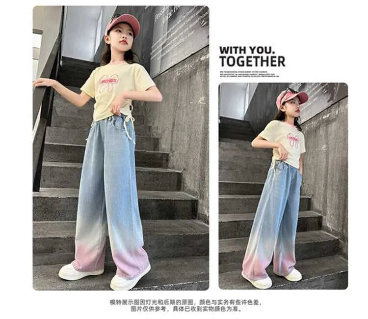 2024 Big Teens Girl Tencel Wide-Leg Jeans Kids Girls Gradient Color Pants Children Outwear Long Trousers Girl Clothing 4-12Years The jack market .AU The jack market .AU Mum & Kids: Essential Products for Every Family $ 48 14:771#model 1;200000463:200004207#150CM