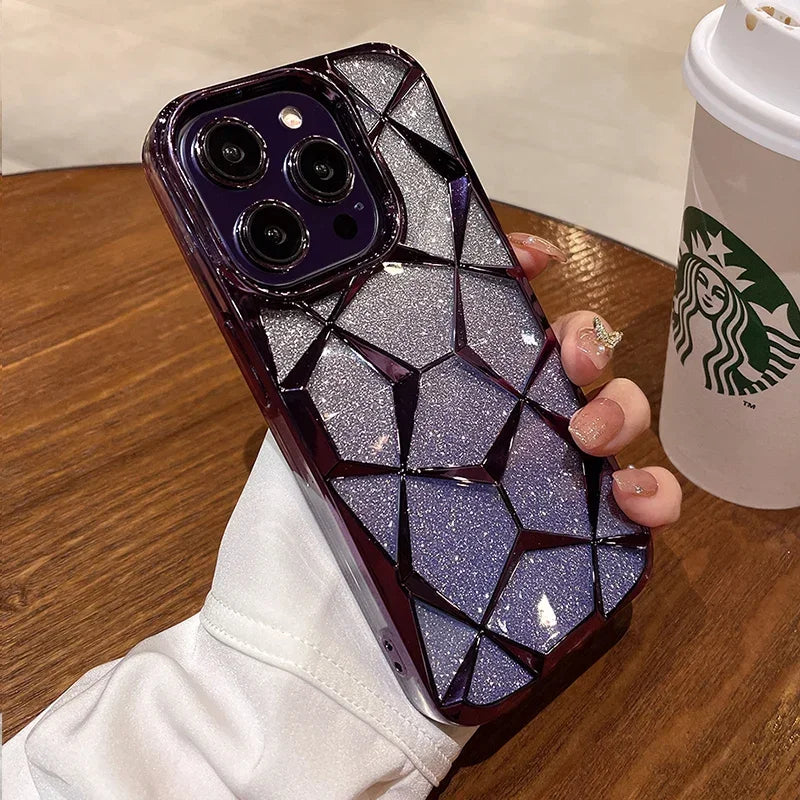 Ins Glitter Cube Diamond Case for iPhone 11-15 Pro Max & Plus - Soft Bling Cover for Ultimate Luxury & Protection