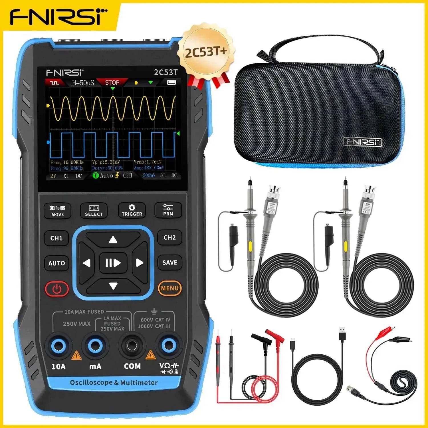 FNIRSI Handheld 50MHz Dual Channel Oscilloscope & Multimeter - 3-in-1 Automotive Signal Generator