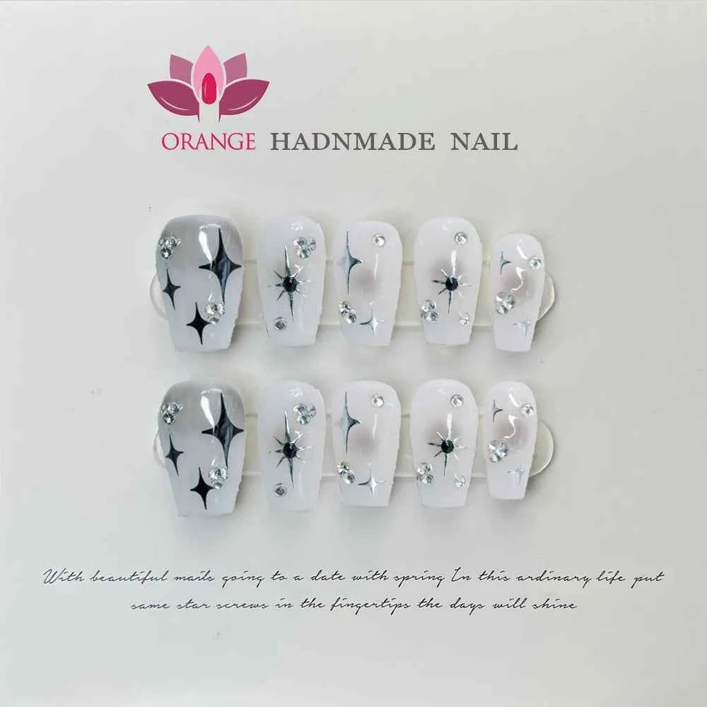 Handmade Goth Nails Press On Reusable Black Fake Nails Designed Full Cover Artificial Manicuree Wearable Orange Nail Store