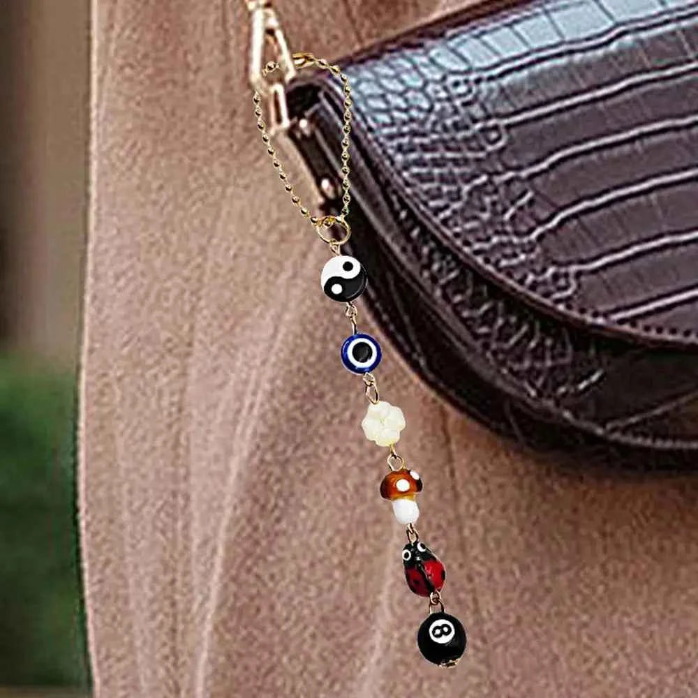 Devil's Eye Mushroom Clover Mirror Pendant Lucky Day Mirror Hanger Boho-Chic Car Accessory Demon Eye Charm  For Rear View