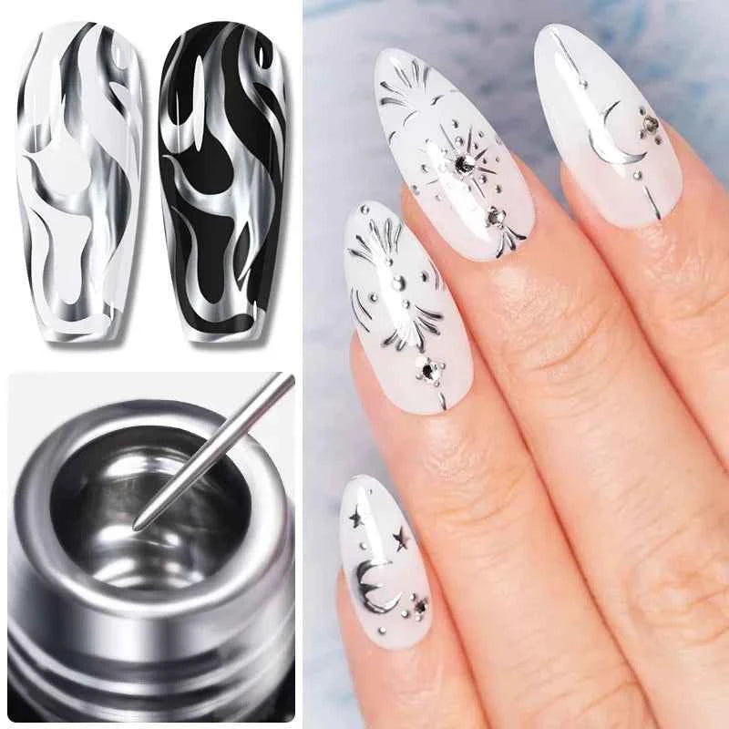 BrandName Chrome Mirror Effect Gel Polish - 5ml Golden Silvery Metallic Liner for Stunning French Nail Art