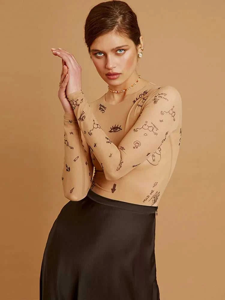 Sexy tight-fitting one-piece Top Women Long-Sleeved Bodysuits O-Neck Basic Party Wear Print Summer Wild Slim Bodysuits The jack market .AU The jack market .AU Woman Fashion $ 50 14:200001438;5:100014064