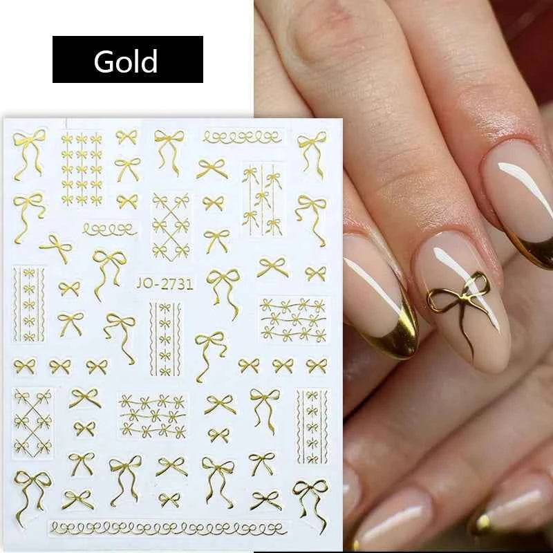 Brand Name Bowknot Nail Art Stickers - Vintage Self-Adhesive Decals in White, Pink & Black for Cute Manicures