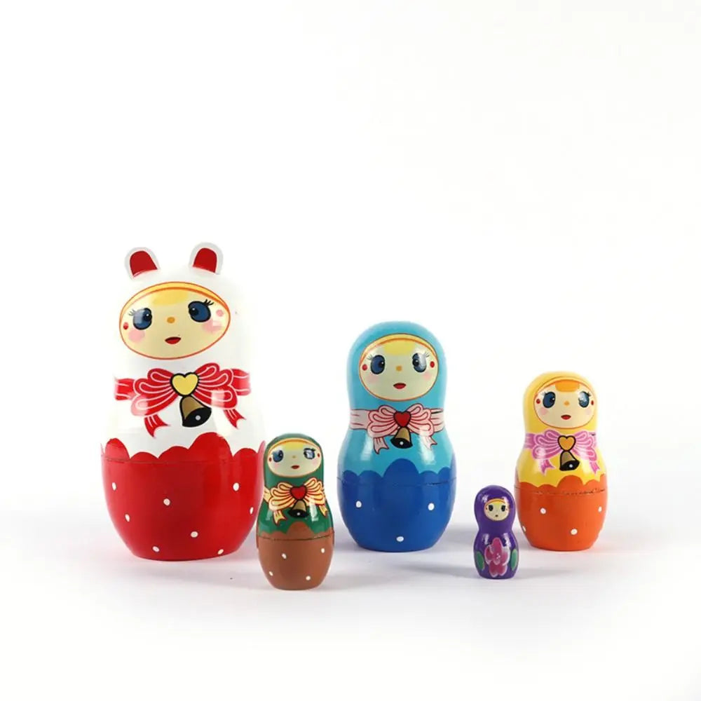 Rabbit 5Pcs/Set Animal Matryoshka Doll Wood Smooth Wooden Stacking Dolls Line Dog Panda Girls Russian Doll Christmas