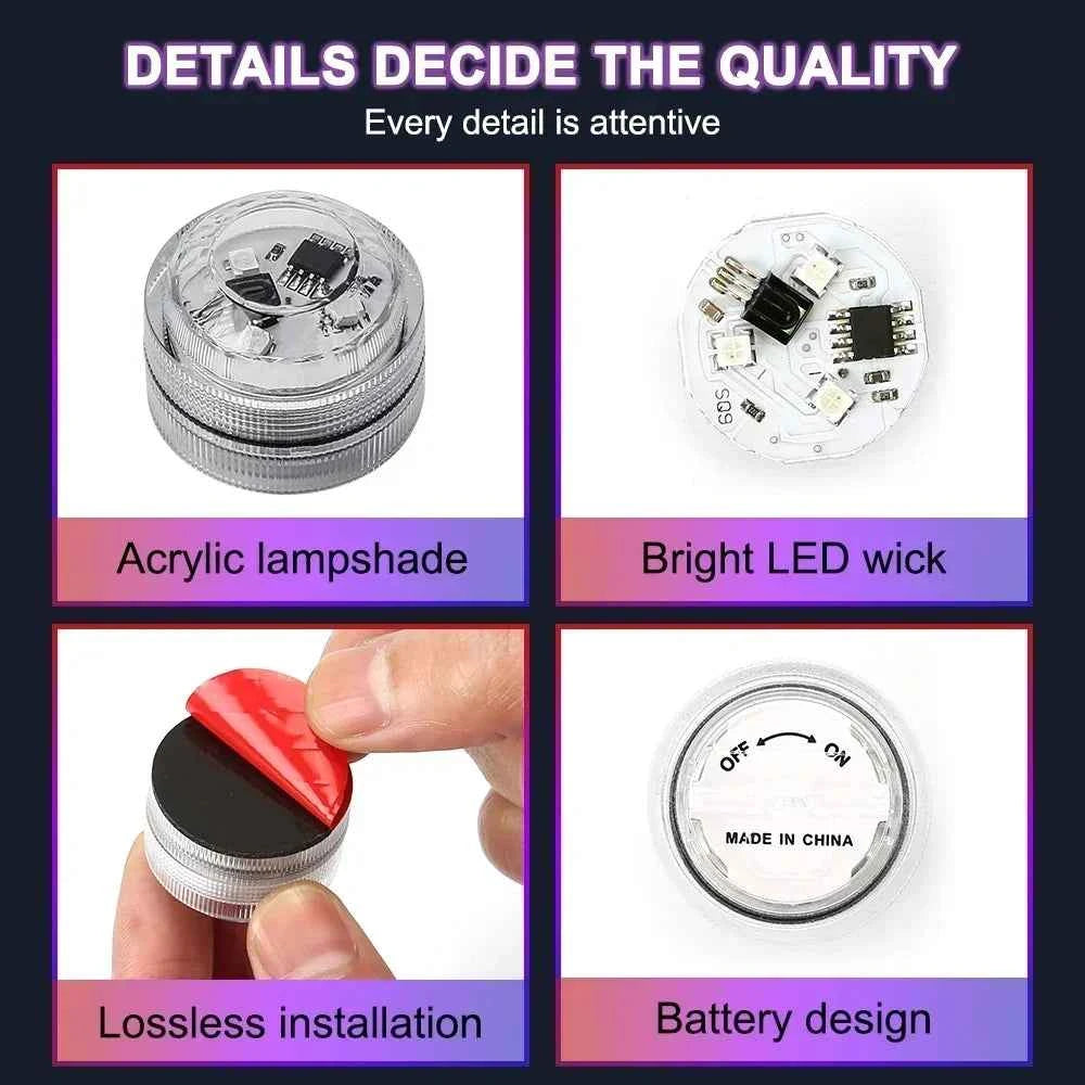 1/10PCS Wireless Adhesive LED Car Interior Ambient Light Remote Control Decor Auto Roof Foot Atmosphere Lamp Bicycle Tail Light