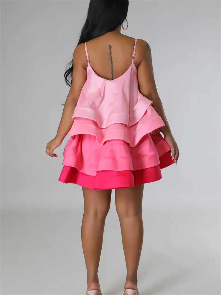 Women's Ruffle Satin Mini Dress – Sleeveless Square Neck Party Dress