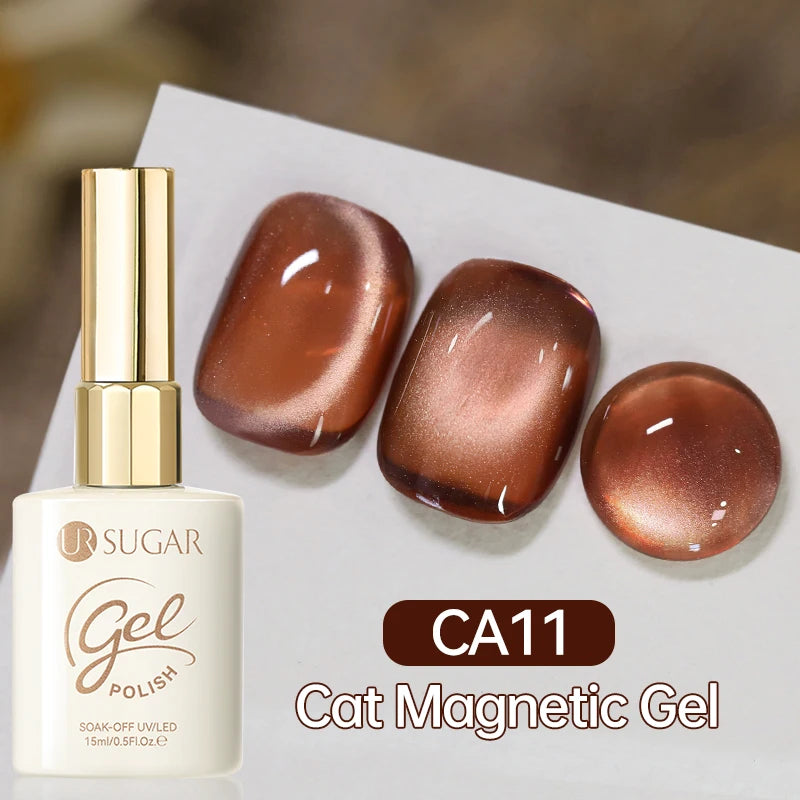 UR SUGAR 15ml  Autumn Winter Red Cat Magnetic Gel Nail Polish White Dopamine Nail Sparkling Glitter Soak Off UV LED for Manicure