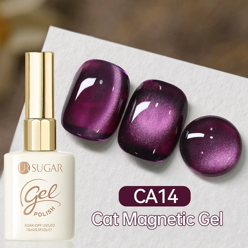 UR SUGAR 15ml  Autumn Winter Red Cat Magnetic Gel Nail Polish White Dopamine Nail Sparkling Glitter Soak Off UV LED for Manicure