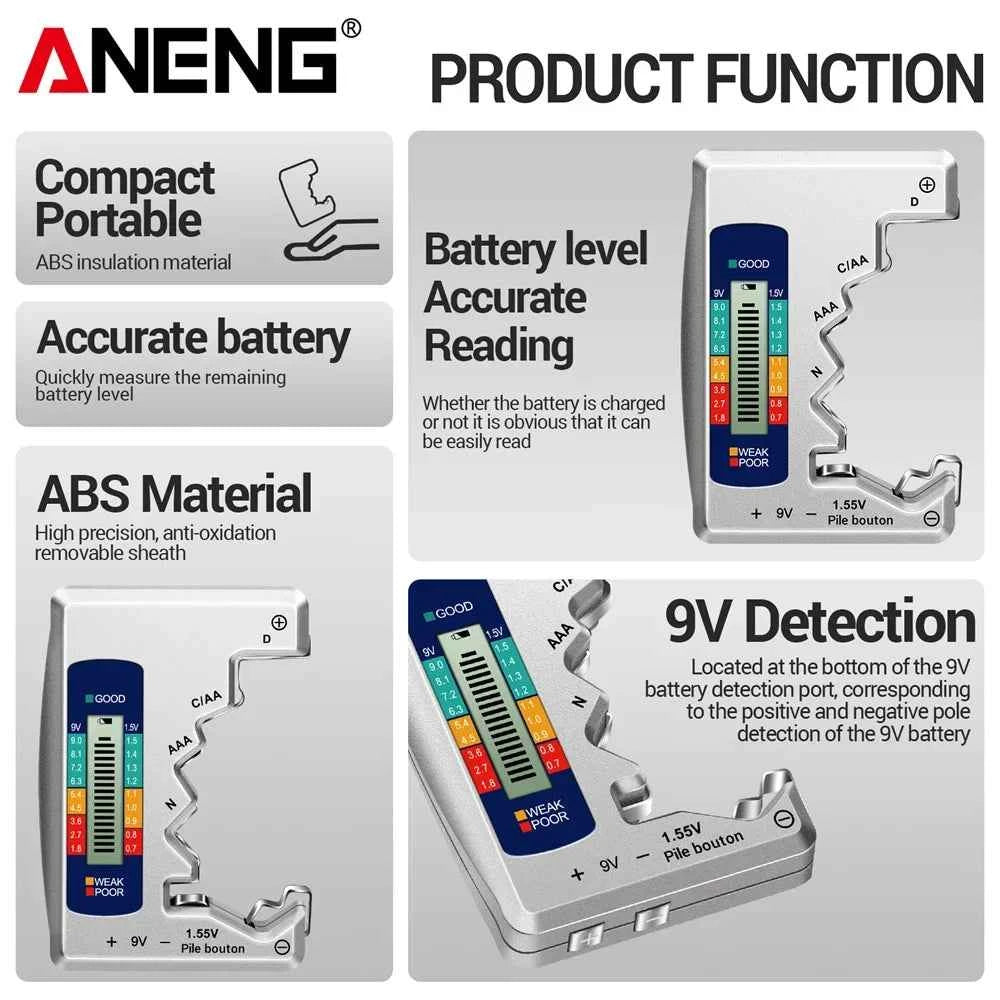 Battery Testers LCD Display ANENG Volt Capacity Check C  AA AAA D N 9V 1.55V Universal Button Cell Capacitance Detector Tools