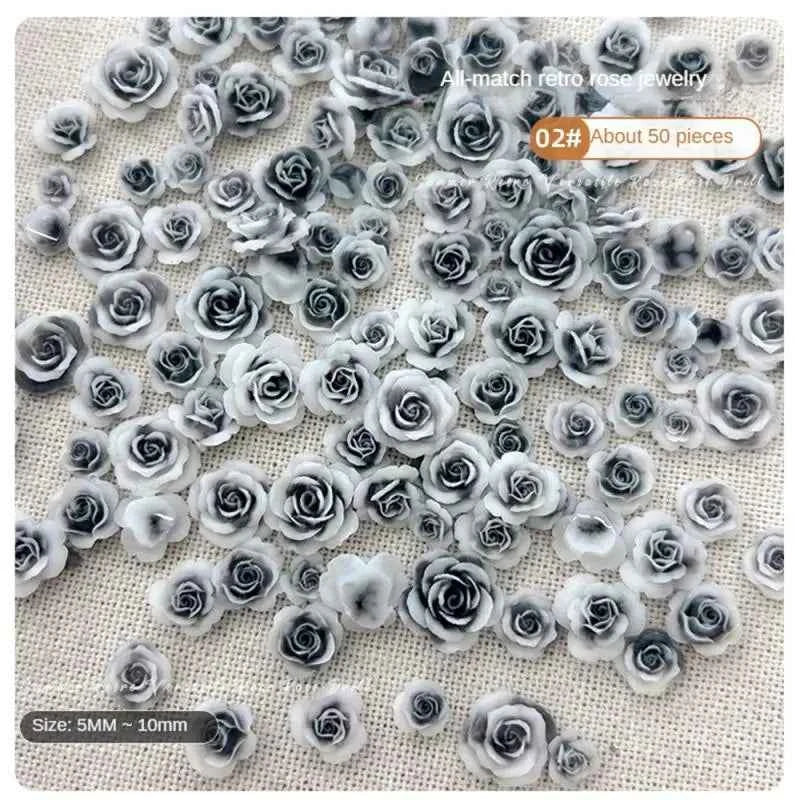 Rose Charm Nail Jewelry - Vintage Resin Camellia with Diamond Accents - Mixed Sizes for Stunning Nail Art