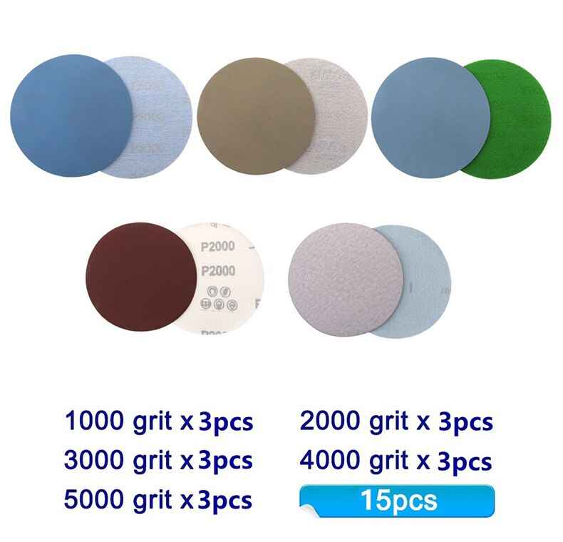 15PCS 125mm Inches Grit 1000 2000 3000 4000 5000 Sanding Discs Hook Loop Sandpaper Round Disk