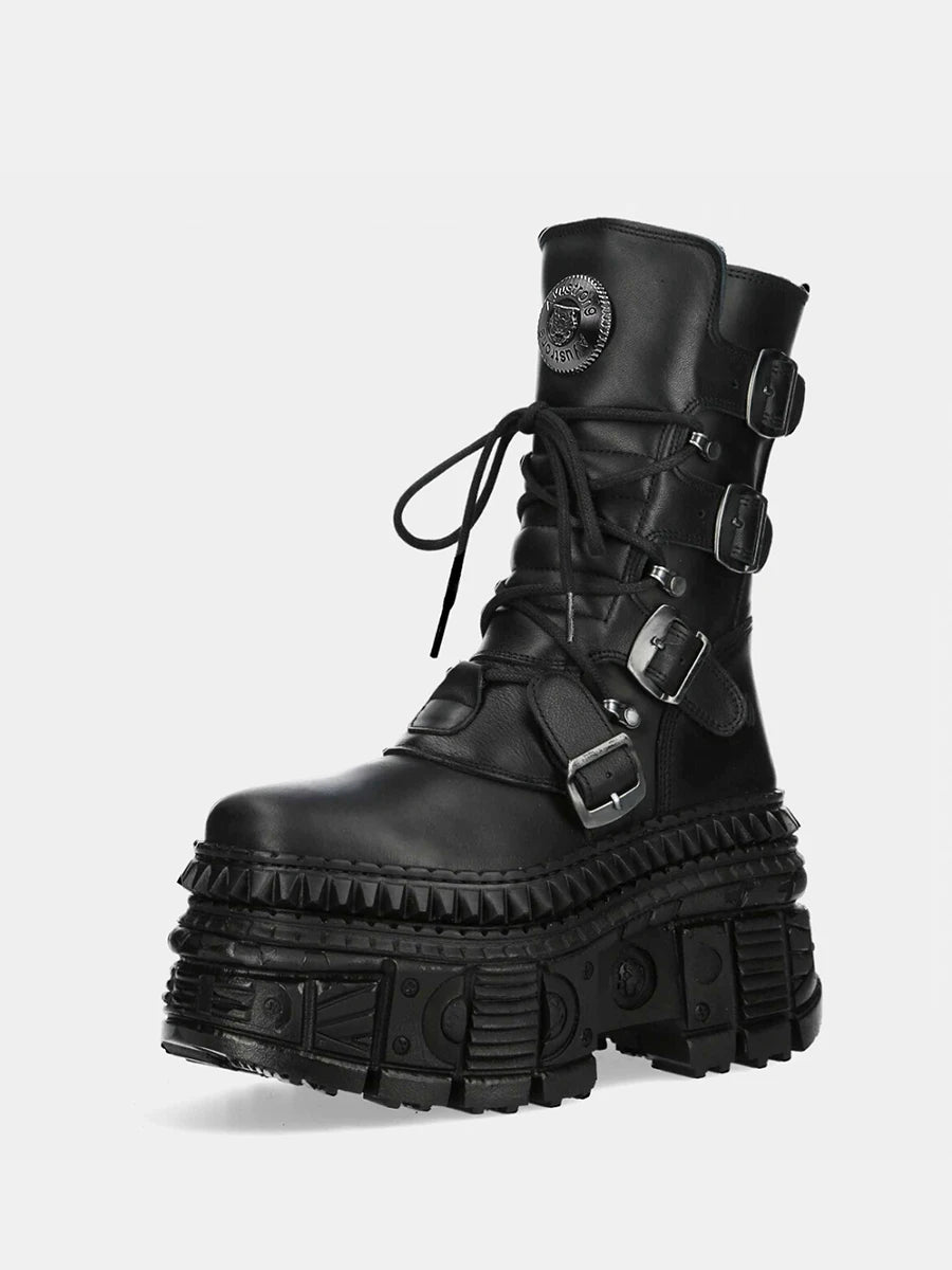 Punk Style Women Boots Lace-up Heel Height Platform Shoes Woman Gothic Ankle Rock Boots Metal Decor Man And Woman Sneakers 2025