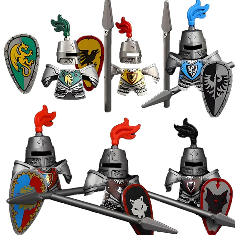 MOC Military Soldier Movie Character Building Blocks Accessories Medieval Castle Knight Helmet Shield Mini Brick Gift Toy E008