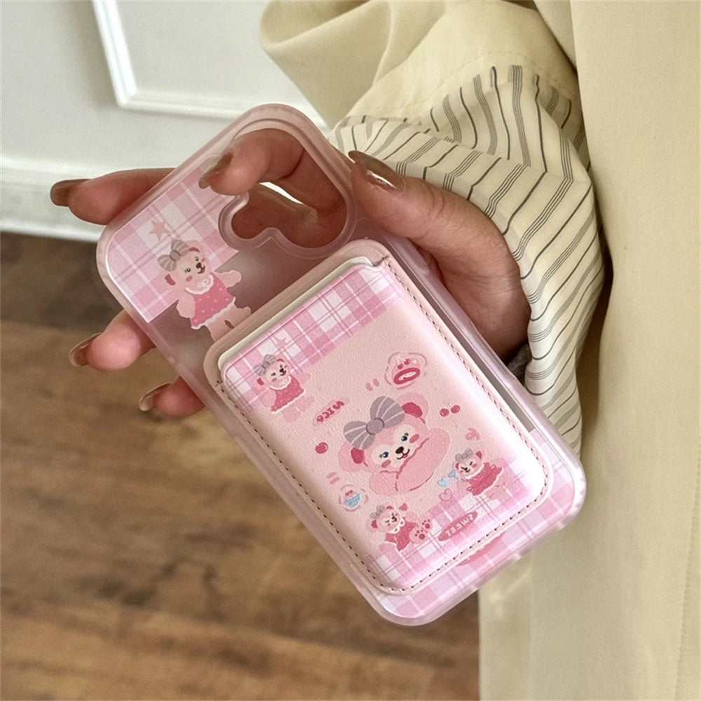 2IN1 Candy Cute Pink For Magsafe Wallet Leather Card Bag Holder For iPhone 17 12 13 14 15 Plus 16 Pro Max Candy Color Girl Cover