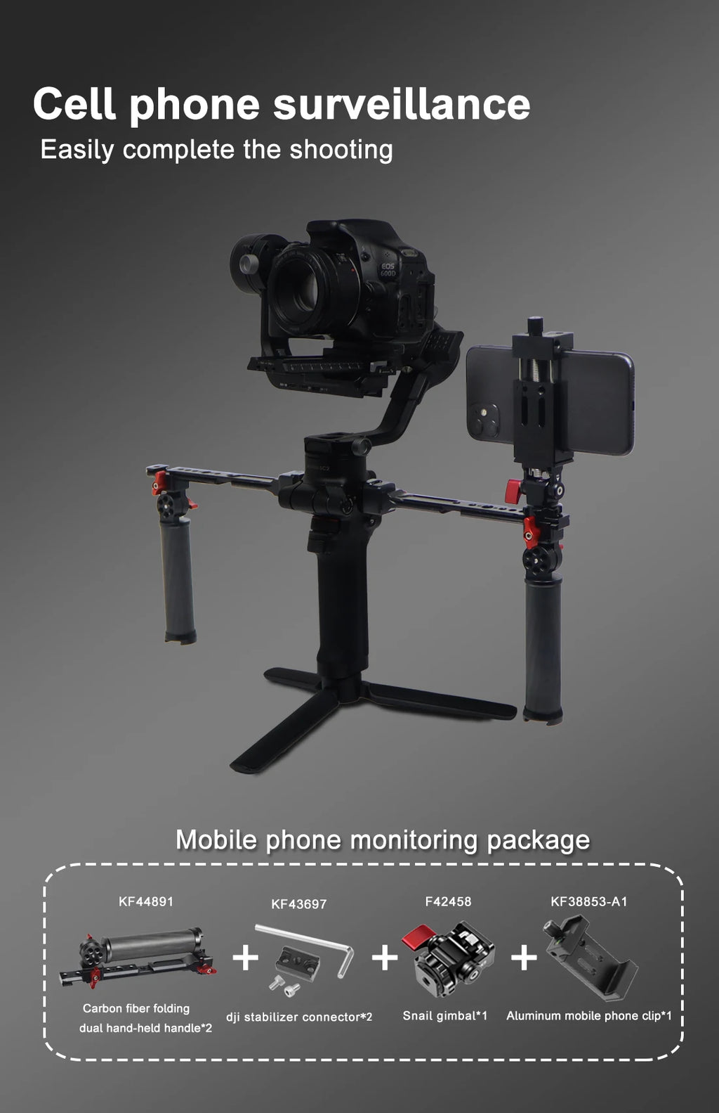 Carbon Fiber L Bracket Handle Grip Foldable Cold Shoe Mount Clamp for DJI Ronin RS3 RS4 Mini RS2 RSC2 Handheld Gimbal Stabilizer