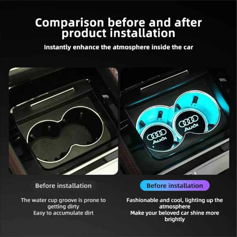 LED Light Car Water Cup Coaster Drinks Holder Mat for Audi A6L A3 A4 A5 A6 A7 A8 Q4 Q5 Q6 Q7 Q8 TT S3 S5 S7 S8 RS7 RS6 Sline b9