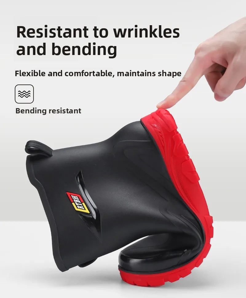 Men's Fleece Lined Tied Mouth Waterproof Outdoor Rain Boots Anti-slip Kitchen Work Rubber Shoes Warm Booties Plastic Material