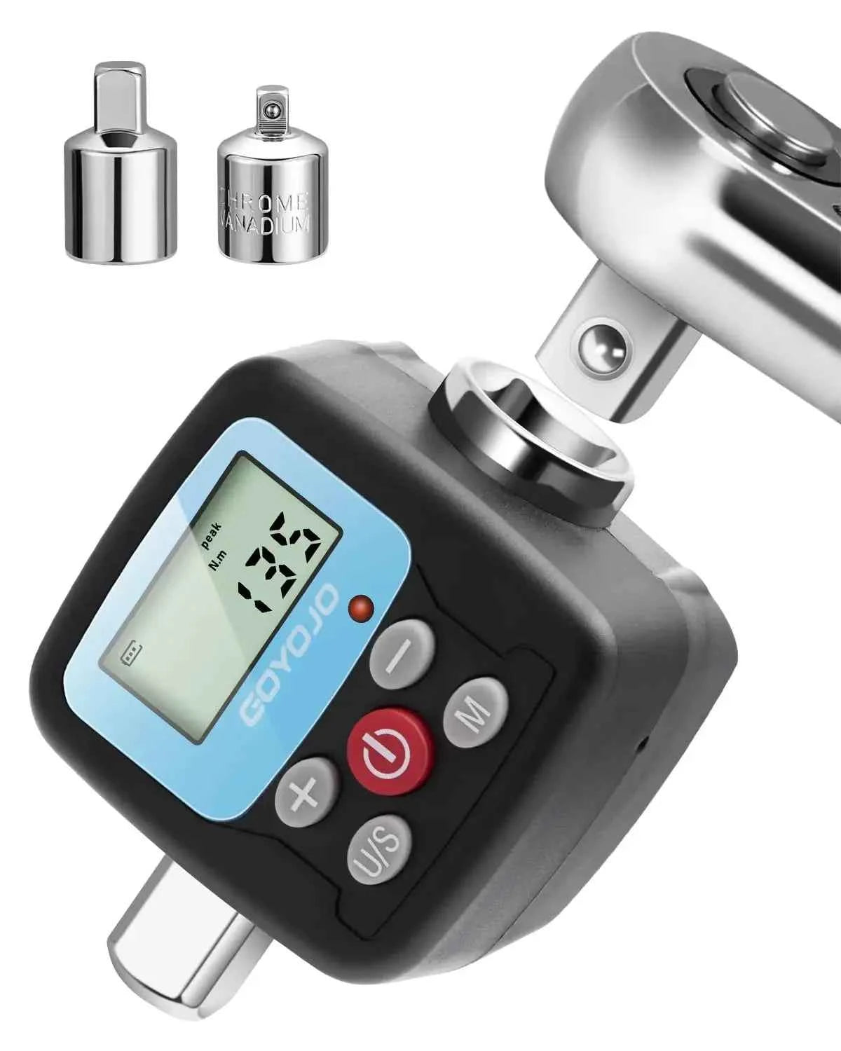GOYOJO Digital Torque Wrench Adapter - Precision Electronic Converter with LCD Display & Versatile 1/2" & 1/4" Sockets