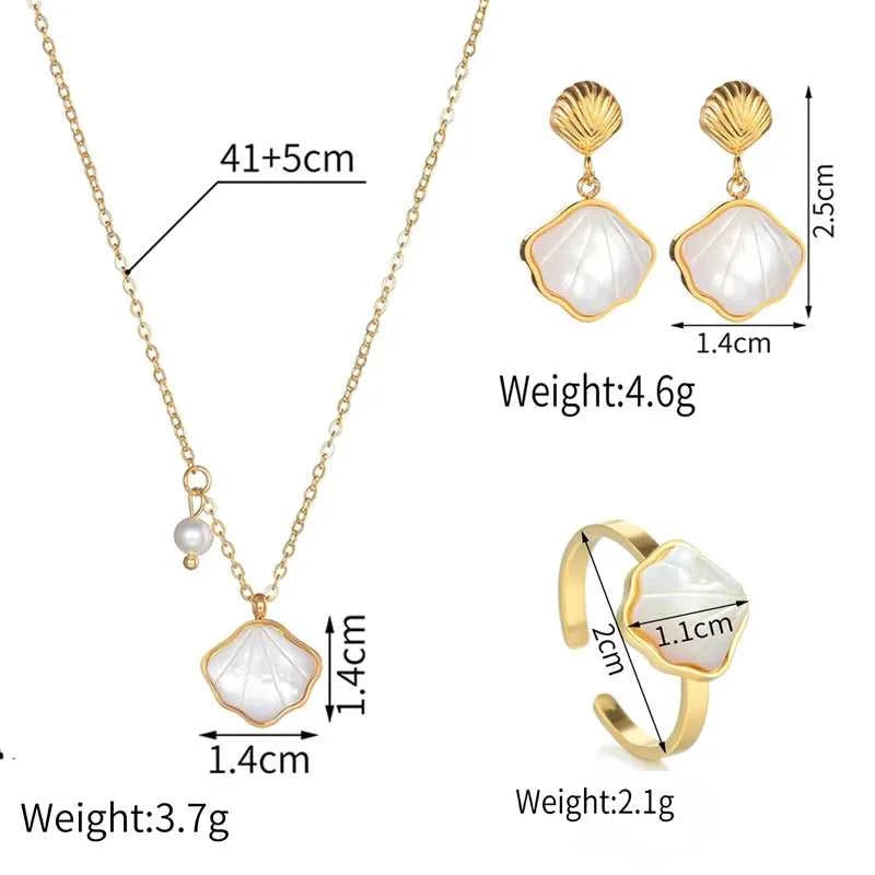 Kissmoon Stainless Steel Trendy Simple Shell Necklace Earing Ring for Women Girl Weeding Party Brithday Jewelry Set Gifts The jack market .AU The jack market .AU Jewellery & Chains $ 48 200001033:361180#necklace