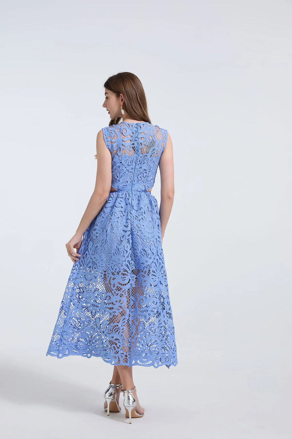 Women's Lace Embroidery Evening Dress – Elegant Midi Party Dress