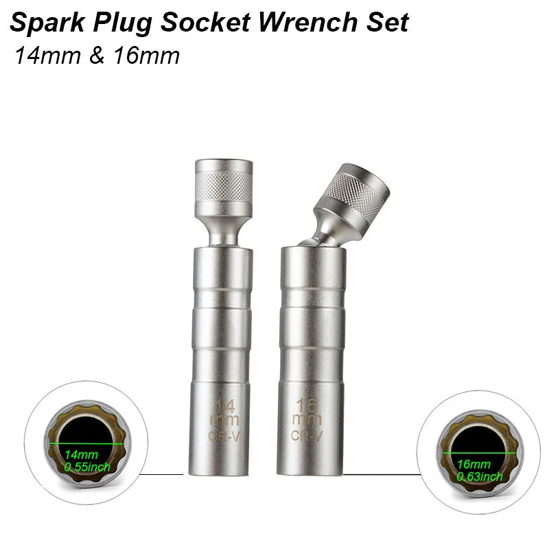 Spark Plug Socket Wrench Adapter 14mm 16mm Install Replace Repair Kit Swivel Torque Magnetic Remove Removal Gap Tool Car AUTO