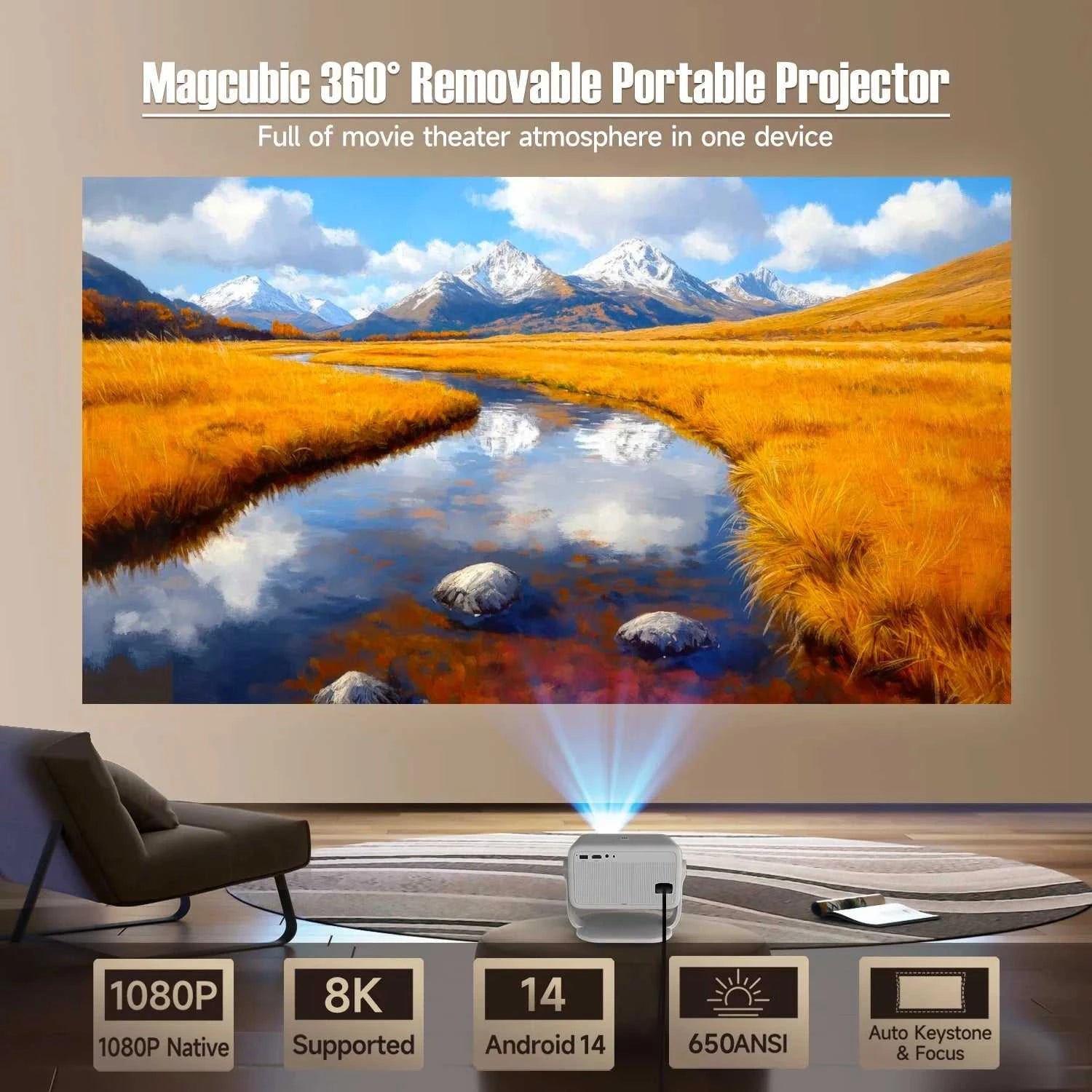 Magcubic 650ANSI 8K Android14 L018 Projector Native 1080P With Auto Keystone Correction Focus Wifi6 BT5.4 Portable Movie Outdoor The jack market .AU The jack market .AU Accessories Electronics $ 193 14:201441169#L018;200007763:201336342;200009209:201447604