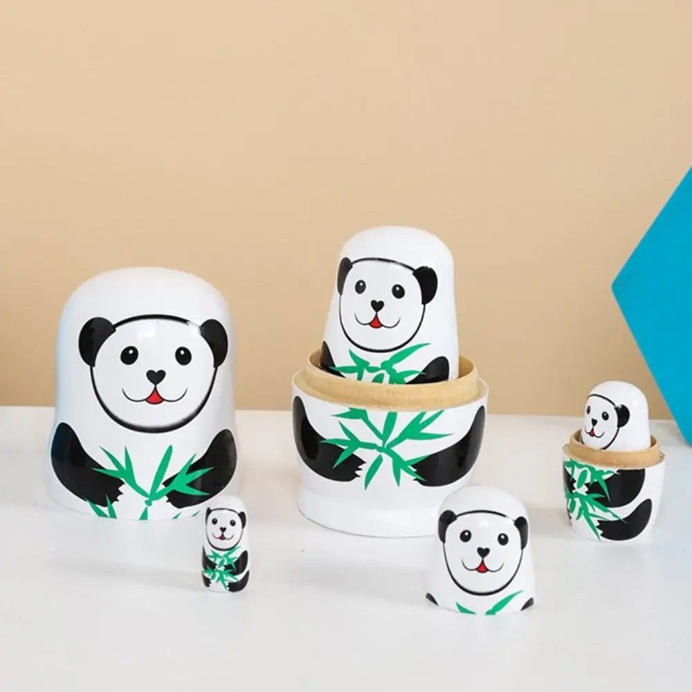 Rabbit 5Pcs/Set Animal Matryoshka Doll Wood Smooth Wooden Stacking Dolls Line Dog Panda Girls Russian Doll Christmas