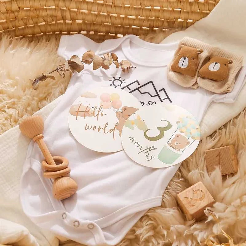Baby Bear Milestone Number Monthly Memorial Cards Newborn Birthday Gifts Souvenir Newborn Birth Photo Photography Accessories