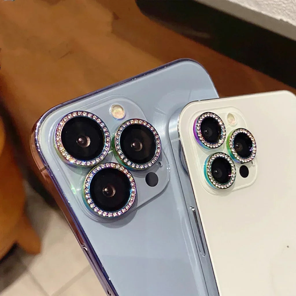 GlamLens Diamond Camera Lens Protectors for iPhone 14 15 16 Pro Max – 2-3 Pcs Sparkling Glass Shield