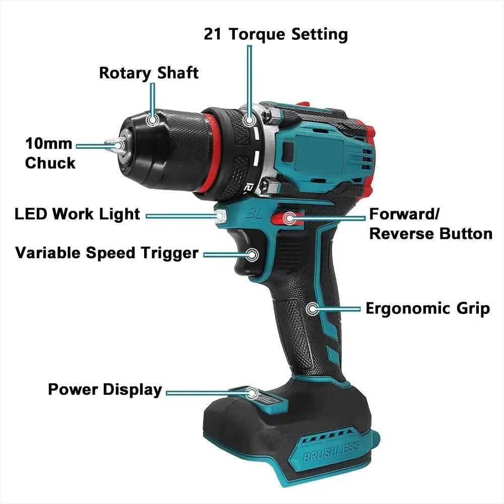 10mm Brushless Electric Impact Drill Driver 2-Speed Cordless Power Tool for Home DIY Construction 18V Battery Not Included The jack market .AU The jack market .AU Home $ 84 14:771#No battery