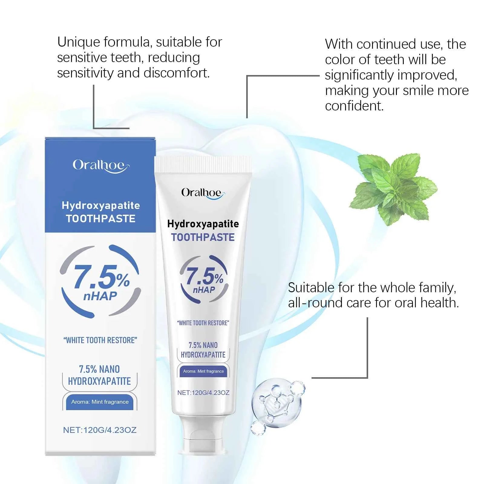BrightSmile Hydroxyapatite Toothpaste - Mint Flavor, Breath Freshening, Stain Removal, Gum Repair, Teeth Whitening