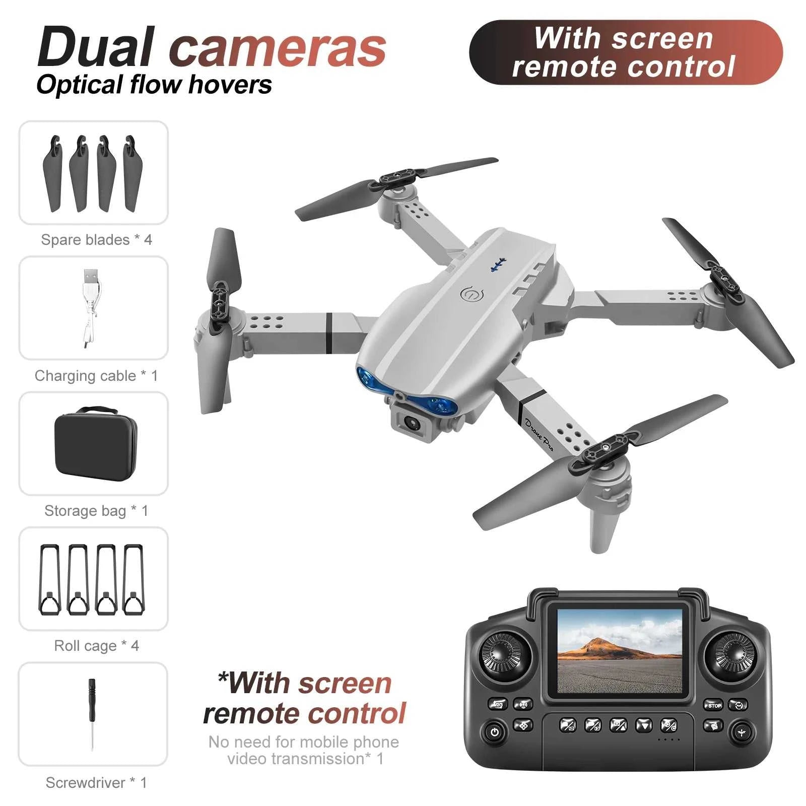 New E88 E99 Drone Remote Control with Screen Dual Camera Optical Flow Localization 2.4G RC Quadcopter One-button Take-off Drones The jack market .AU The jack market .AU Drones $ 84 14:10#E99-grey