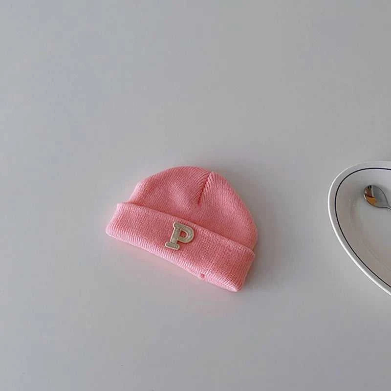 Autumn Winter Baby Knitted Hat Solid Color P Letter Infant Boy Girl Beanie Cap Casual Warm Toddler Crochet Bonnet Hat