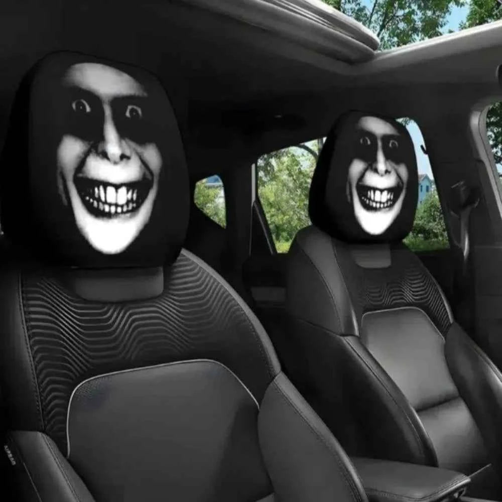 2Pcs Universal Car Seat Cover Black Skull Pattern Breathable Headrest Cover Dust-proof Elastic Car Seat Headrest Interior Decor