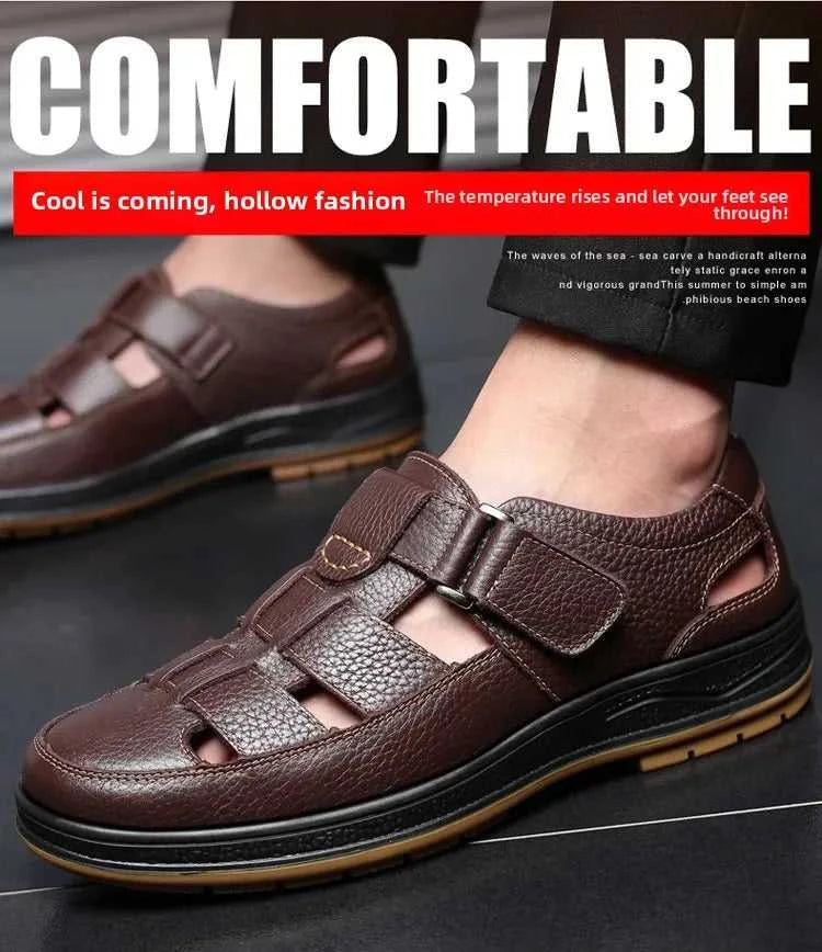 Men's Genuine Leather Sandals Breathable Summer Casual Shoes Soft Bottom Anti-Slip Hollow out Design Comfortable Dad Shoes The jack market .AU The jack market .AU Step Up Your Style: Trendy Shoes for Every Occasion! $ 74 14:193;200000124:200000364